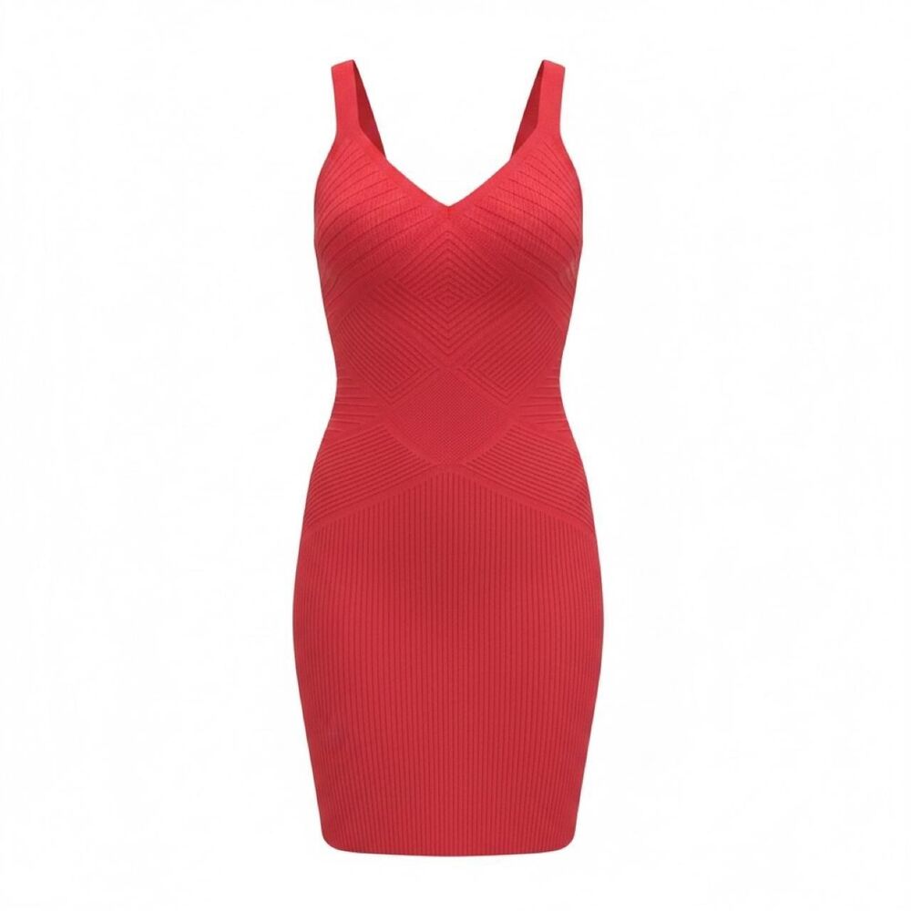Bebe Red Bandage Bodycon V-Neck Dress Size M/L